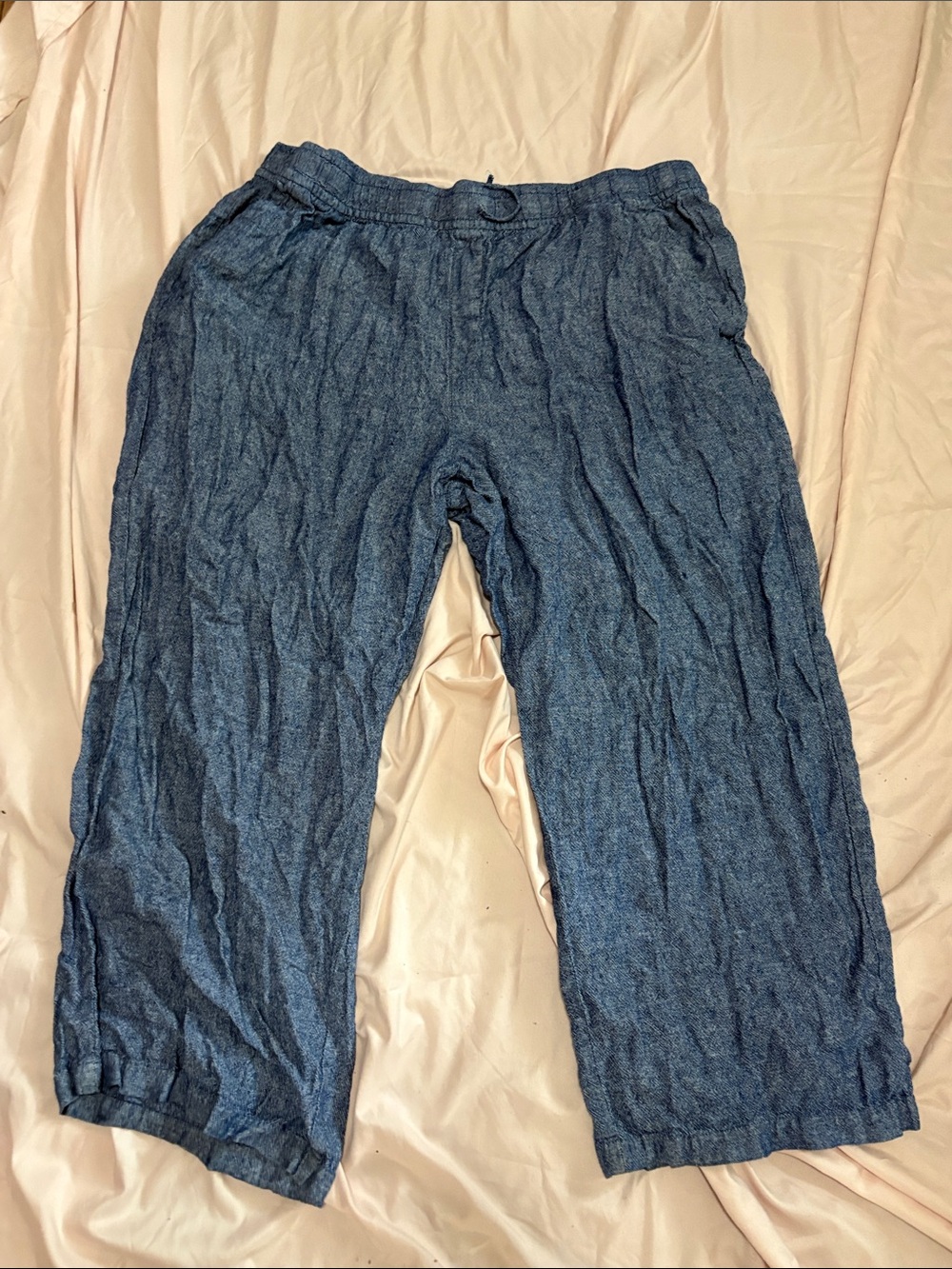 Old Navy Women’s Blue Drawstring Wide Leg Linen Blend Pants